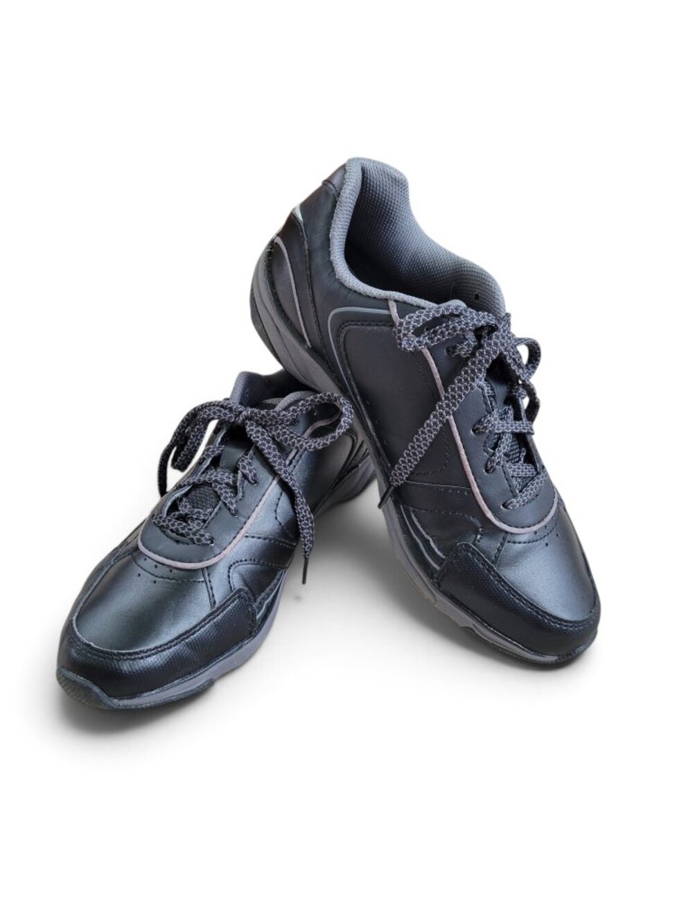 Vionic Black Zen Walker Orthaheel Sneakers in Black Leather and Gray Trim